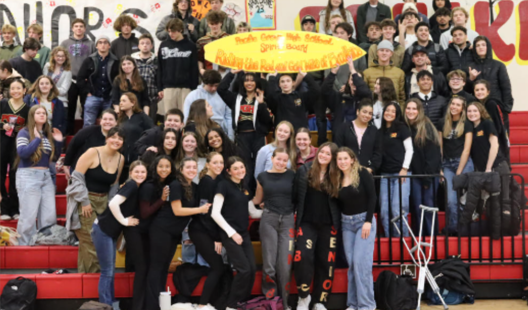 Senior class winning the Spirit Board at a rally
