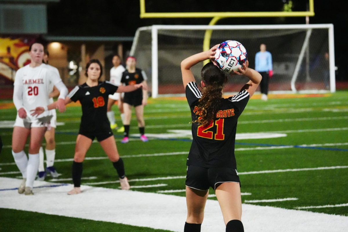 Sophomore Lily Papandreopoulos on a throw in during a preseason game against Carmel